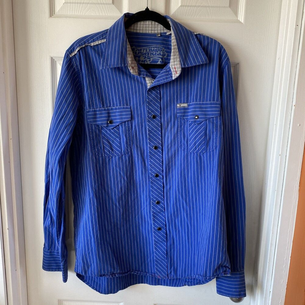 Southern Thread Men’s Large Long Sleeve Pearl Snap Vertical Striped Shirt